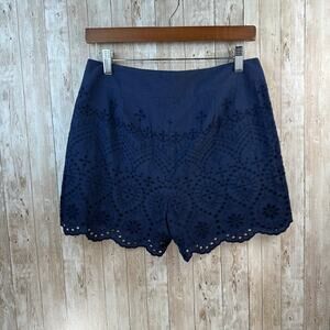 Loft Outlet Eyelet Lacew Shorts Womens Size 2 Navy‎ Blue Scalloped Beachy Boho